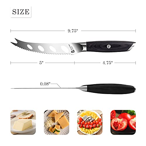 TUO Cheese Knife 5 inch - Tomato Knife Serrated Edge Fruit Knife - German Steel Hollow Blade - Full Tang Pakkawood Handle - FALCON SERIES with Gift Box