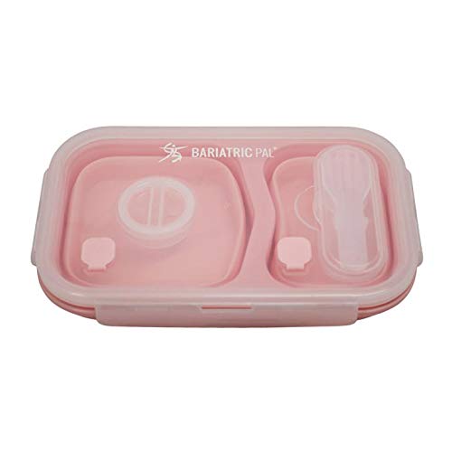 BariatricPal Portion Control Bento Lunch Box, Storage Container & Plate Collapsible and Leak-Proof! (Pink)