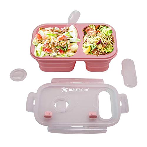 BariatricPal Portion Control Bento Lunch Box, Storage Container & Plate Collapsible and Leak-Proof! (Pink)