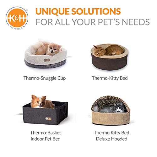 K&H PET PRODUCTS Thermo-Pet Cave Heated Cat Bed - Gray/Geo Flower 17 X 15 X 13 Inches