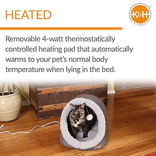 K&H PET PRODUCTS Thermo-Pet Cave Heated Cat Bed - Gray/Geo Flower 17 X 15 X 13 Inches