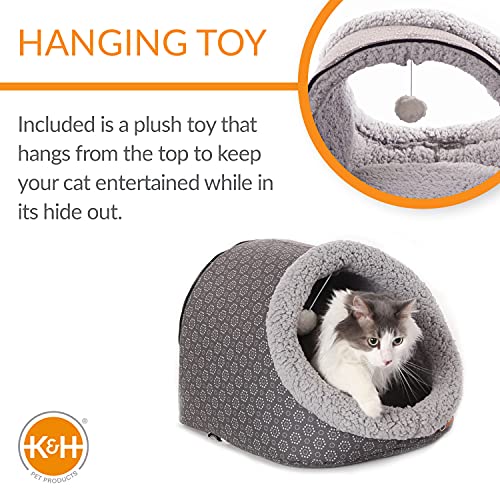 K&H PET PRODUCTS Thermo-Pet Cave Heated Cat Bed - Gray/Geo Flower 17 X 15 X 13 Inches