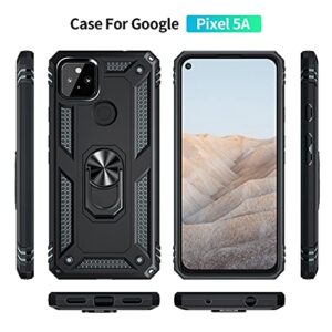 Oborzian Compatible for Google Pixel 5A Case with Screen Protector, Heavy Military Grade 360° Rotating Kickstand Holder TPU Phone Cover for Google Pixel 5A 5G(Black)