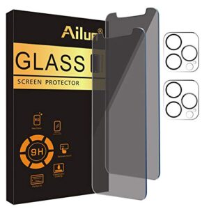 ailun 2pack privacy screen protector for iphone 11 pro[5.8 inch] + 2 pack camera lens protector, anti spy private tempered glass film,[9h hardness] - hd[black]