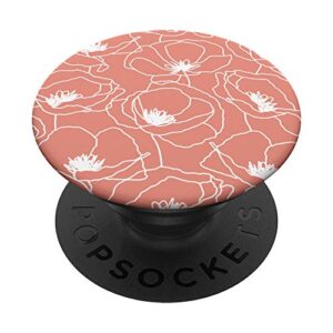 poppy flower floral pattern line art pastel coral peach pink popsockets popgrip: swappable grip for phones & tablets