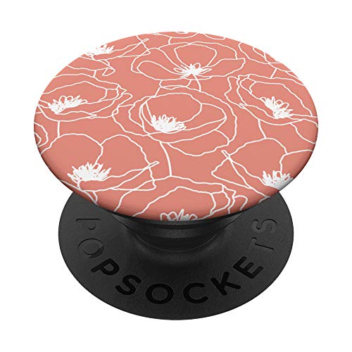 Poppy Flower Floral Pattern Line Art Pastel Coral Peach Pink PopSockets PopGrip: Swappable Grip for Phones & Tablets