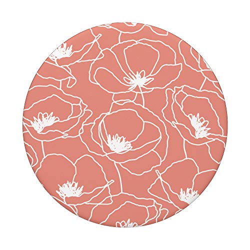 Poppy Flower Floral Pattern Line Art Pastel Coral Peach Pink PopSockets PopGrip: Swappable Grip for Phones & Tablets