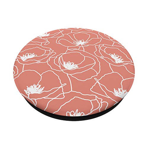 Poppy Flower Floral Pattern Line Art Pastel Coral Peach Pink PopSockets PopGrip: Swappable Grip for Phones & Tablets