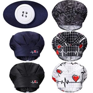 geyoga 5 pieces bouffant caps with button and sweatband, adjustable working hats nurse caps for women men, 5 styles(heart pattern)