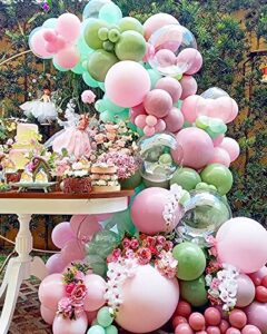 olive green balloon garland arch kit – baby pink pastel green rose red latex balloons,18" clear balloon for wedding baby bride shower birthday evening decor