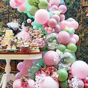 Olive Green Balloon Garland Arch Kit – Baby Pink Pastel Green Rose red Latex Balloons,18" Clear Balloon for Wedding Baby Bride Shower Birthday Evening Decor