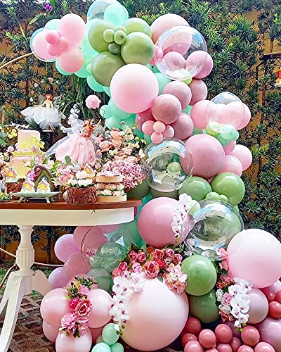 Olive Green Balloon Garland Arch Kit – Baby Pink Pastel Green Rose red Latex Balloons,18" Clear Balloon for Wedding Baby Bride Shower Birthday Evening Decor