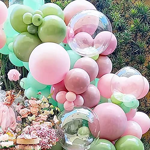 Olive Green Balloon Garland Arch Kit – Baby Pink Pastel Green Rose red Latex Balloons,18" Clear Balloon for Wedding Baby Bride Shower Birthday Evening Decor