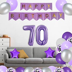 yujiaonly 70th Birthday Party Decorations Purple Happy Birthday Paper Banner Purple 40inch Number 70 Happy birthday Sash Latex and Confetti Balloons Perfect for 70 Years Old Party Supplies Balloons Number 70 Purple