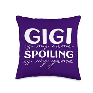 grandma is my name spoiling is my game memes gigi is my name spoiling is my game fun grandma meme throw pillow, 16x16, multicolor