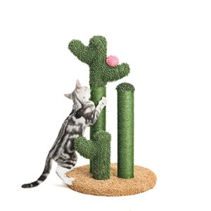 pesofer cactus cat scratching post cat scratcher with 3 scratching poles, flower décor and dangling ball for kitten, adult cats large