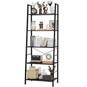 gadroad 5-tier ladder shelf, free standing display bookcase with metal frame, ladder shelves plant shelf for living room/office/balcony/bathroom/bedroom, grey