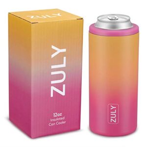 zuly - 12oz insulated can cooler for slim beer & hard seltzer stainless steel double wall vacuum insulated drink holder pink for slim truly white claw henrys bon viv corona red bull