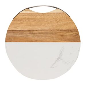 c.r gibson qsbw-24018 marble and wood charcuterie board serving tray, 11.8'' d, multicolor