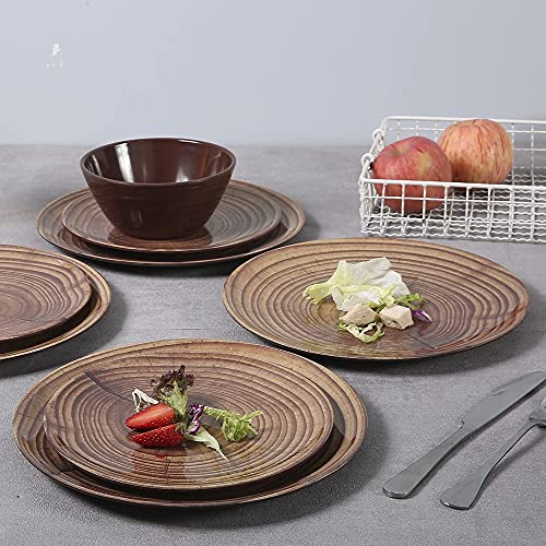 ZLruyao Melamine Dinnerware Set -12 Pcs Unbreakable Wood Dishes Set for 4, Indoor Outdoor Use, Lightweight, Dishwasher Safe, Brown (wood grain)