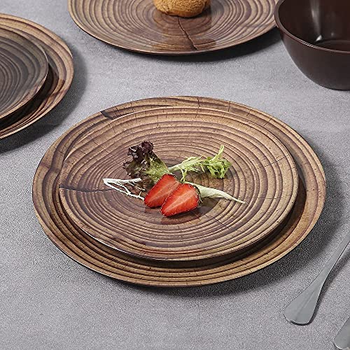 ZLruyao Melamine Dinnerware Set -12 Pcs Unbreakable Wood Dishes Set for 4, Indoor Outdoor Use, Lightweight, Dishwasher Safe, Brown (wood grain)