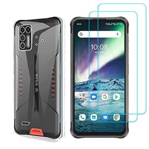 ytaland for umidigi bison gt case, with 2 x tempered glass screen protector. (3 in 1) crystal clear silicone shockproof tpu bumper protective phone case cover