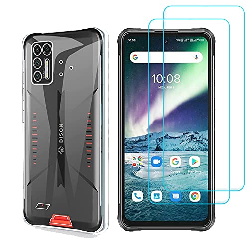 Ytaland for Umidigi Bison GT Case, with 2 x Tempered Glass Screen Protector. (3 in 1) Crystal Clear Silicone Shockproof TPU Bumper Protective Phone Case Cover