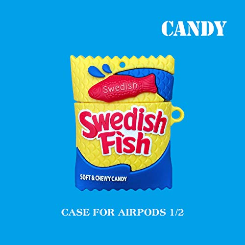 Peekdook for Air pod 2/1 Case Soft Silicone Swedish Fish Cute Cartoon Funny Cover Fashion Protective Skin Accessory Keychain Girl Teen Compatible Box with Air pod 2 & 1 (Swedish Fish)