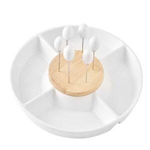 singkasa chip & dip serving set porcelain 4 sectional round divided serving platter/tray with fruit insert