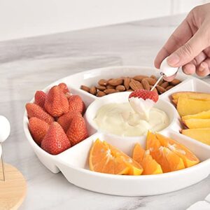 Singkasa Chip & Dip Serving Set Porcelain 4 Sectional Round Divided Serving Platter/Tray with Fruit Insert