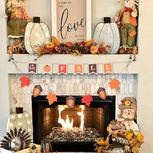 hello fall decor for home, hogardeck premuim imitation linen indoor outdoor fall decorations, pumpkin, maple and pinecone banner wall decor, mantel fireplace hanging decor