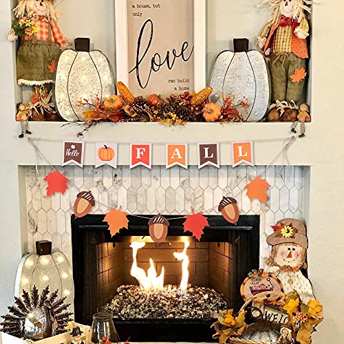 Hello Fall Decor for Home, hogardeck Premuim Imitation Linen Indoor Outdoor Fall Decorations, Pumpkin, Maple and Pinecone Banner Wall Decor, Mantel Fireplace Hanging Decor