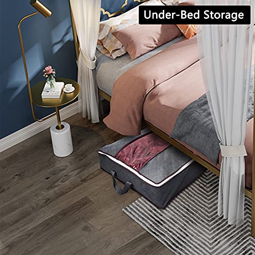 Under Bed Storage Bag Containers - 1 Pack 90L Foldable Blanket Clothes Storage Bags with Zippers & Reinforced Handles | Large Capacity Underbed Storage Bins Organizer with Clear Top Window (Grey, 1)