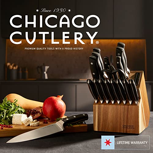 Chicago Cutlery Insignia Triple Rivet Poly (18-PC) Kitchen Knife Block Set With Wooden Block & Built-In Sharpener, Black Ergonomic Handles and Sharp Stainless Steel Professional Chef Knife Set