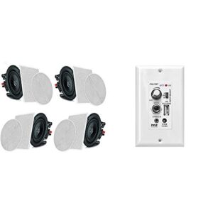 pyle 6.5” 4 bluetooth flush mount in-wall in-ceiling 2-way speaker system & wireless bt receiver wall mount - 100w in-wall audio control receiver w/built-in amplifier, usb/microphone (3.5mm) inputs