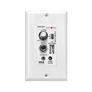 Pyle 6.5” 4 Bluetooth Flush Mount in-Wall in-Ceiling 2-Way Speaker System & Wireless BT Receiver Wall Mount - 100W in-Wall Audio Control Receiver w/Built-in Amplifier, USB/Microphone (3.5mm) Inputs