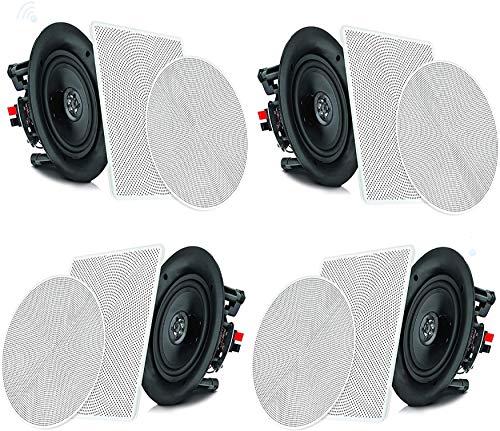 Pyle 6.5” 4 Bluetooth Flush Mount in-Wall in-Ceiling 2-Way Speaker System & Wireless BT Receiver Wall Mount - 100W in-Wall Audio Control Receiver w/Built-in Amplifier, USB/Microphone (3.5mm) Inputs