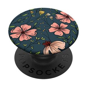 pacific blue vintage floral flower design popsockets swappable popgrip