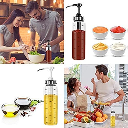 Sauce Squeeze Bottle, No Drip,Lead-Free Glass Bottles,17 Ounce Big Olive Oil Dispenser Bottle Set, Ketchup Salad Dressing Honey Oil Presser,Sticky Sauce Squeeze Bottle for Kitchen and BBQ(2 Pack)