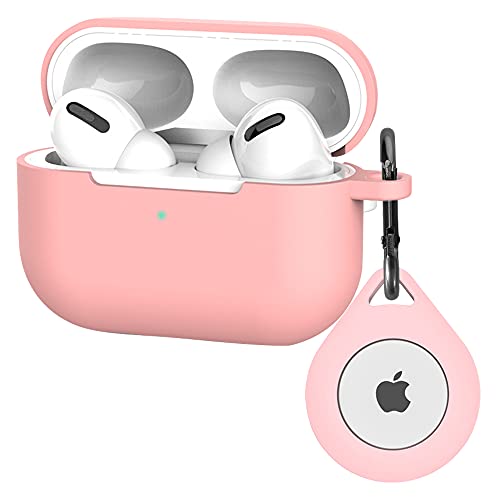 Compatible with Apple Airpods Pro Case Airtags Holder Airtag Airpod Pro Cases with Keychain Shock-Proof Silicone Cases Cover for AirPods Pro, Bluetooth Finder Case for Airtags Tracker Pink