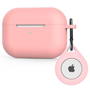 Compatible with Apple Airpods Pro Case Airtags Holder Airtag Airpod Pro Cases with Keychain Shock-Proof Silicone Cases Cover for AirPods Pro, Bluetooth Finder Case for Airtags Tracker Pink