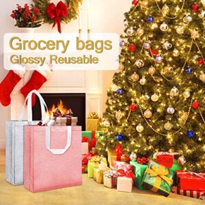 16pcs Glossy Reusable Grocery Shopping Bag, Non-woven Tote Bag with Handle Foldable (Rose Gold, Silver, Gold)