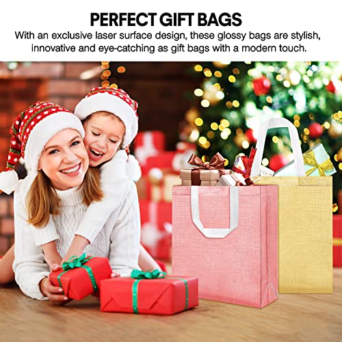 16pcs Glossy Reusable Grocery Shopping Bag, Non-woven Tote Bag with Handle Foldable (Rose Gold, Silver, Gold)