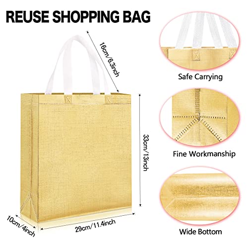 16pcs Glossy Reusable Grocery Shopping Bag, Non-woven Tote Bag with Handle Foldable (Rose Gold, Silver, Gold)