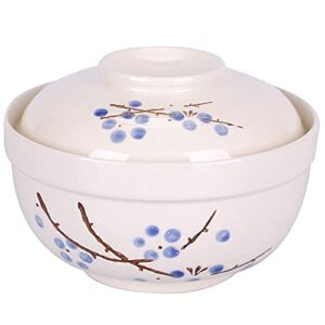 whjy japanese creative hand-painted ceramic tableware with lid for soup and noodles, with heat preservation function, integrated bowl and lid - blue plum