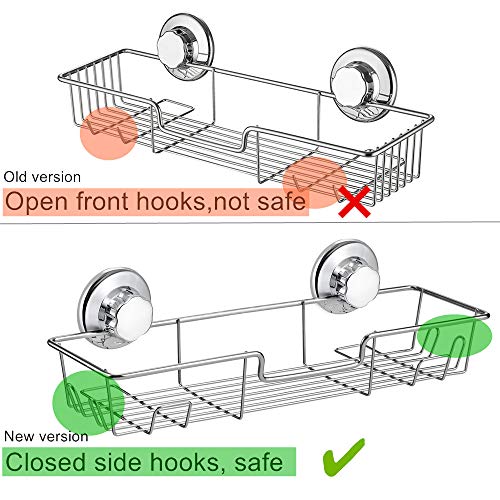 iPEGTOP Strong Suction Cup Shower Caddy Bath Shelf Storage with 4 Side Hooks, Combo Organizer Basket for Shampoo, Conditioner, Soap, Razor Bathroom Accessories, Chrome, 2 Count