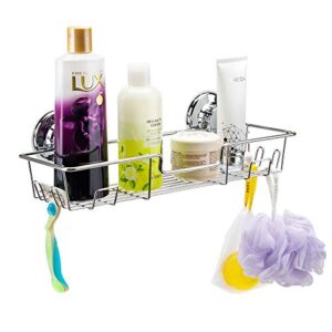 iPEGTOP Strong Suction Cup Shower Caddy Bath Shelf Storage with 4 Side Hooks, Combo Organizer Basket for Shampoo, Conditioner, Soap, Razor Bathroom Accessories, Chrome, 2 Count