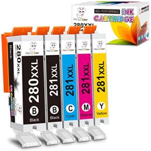 miss deer compatible ink cartridge replacement for canon 280 281 pgi-280xxl cli-281xxl for canon pixma tr8520 tr7520 ts6120 ts6220 ts6320 ts6300 ts6200 ts6100 ts9520 ts9521c printer ink (5 pack)