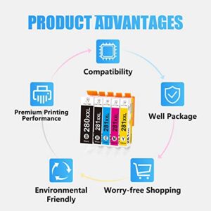 Miss Deer Compatible Ink Cartridge Replacement for Canon 280 281 PGI-280XXL CLI-281XXL for Canon Pixma TR8520 TR7520 TS6120 TS6220 TS6320 TS6300 TS6200 TS6100 TS9520 TS9521C Printer Ink (5 Pack)