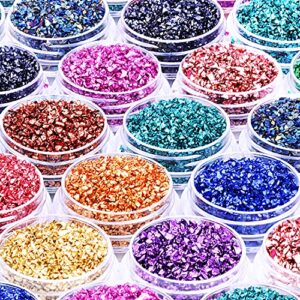 12 box crushed glass craft glitter fine for resin art, small broken glass pieces irregular metallic crystal chips chunky flakes sequins for nail arts diy vase filler epoxy jewelry making decoration